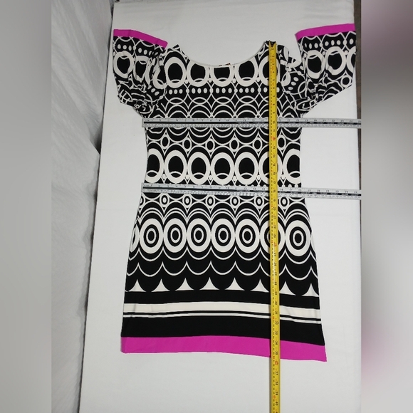 Eliza J Geometric Color Block Black White Sheath Knee Lenghth Dress 12p - Picture 4 of 7